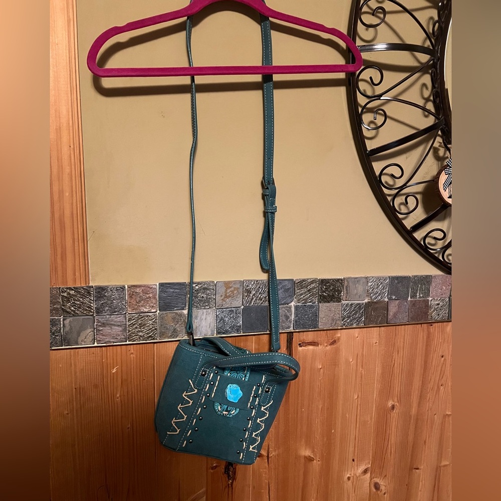 Montana West Teal Crossbody Bag with Stitching
